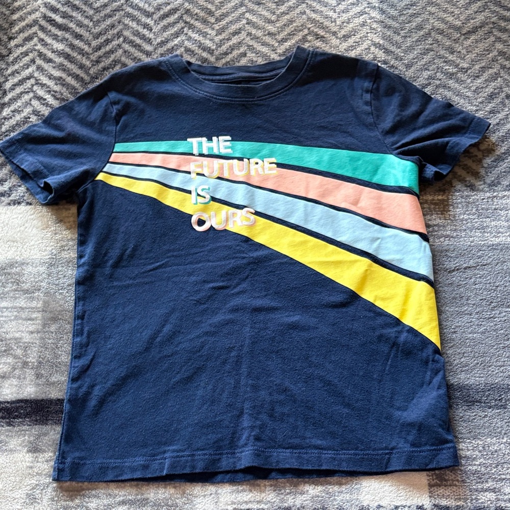💰Lands' End Kids Navy Blue Tee with Colorful Stripes